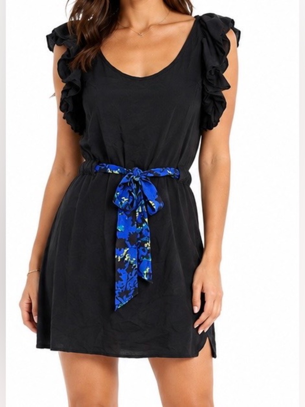 Postella Black 100% Silk Ruffle Open Back Mini Dress Size Small